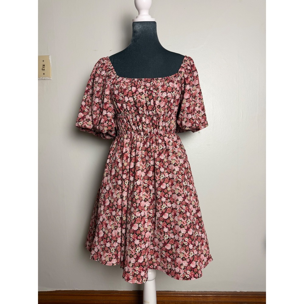 Altar'd State Floral Puff Sleeve Smocked Mini Dress ren faire milk maid boho S